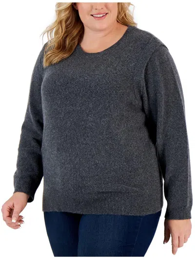 Calvin Klein Womens Ribbed Trim Knit Crewneck Sweater In Endless Gray Melange
