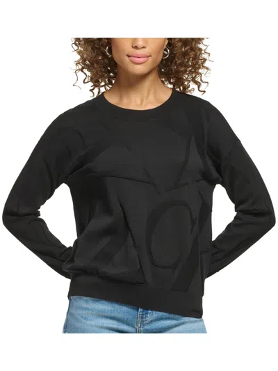 Calvin Klein Womens Ribbed Trim Knit Pullover Sweater In Black