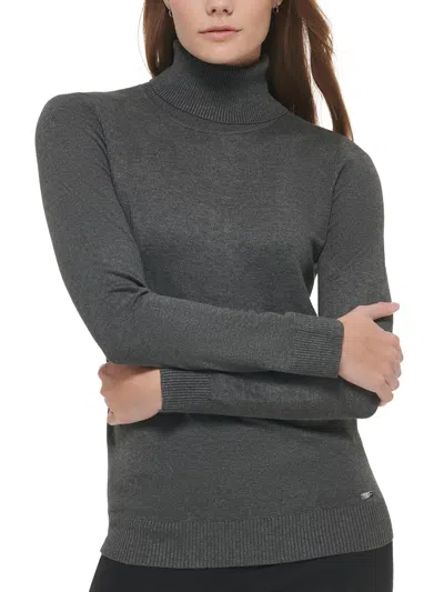 Calvin Klein Womens Ribbed Trim Turtleneck Turtleneck Sweater In Gray