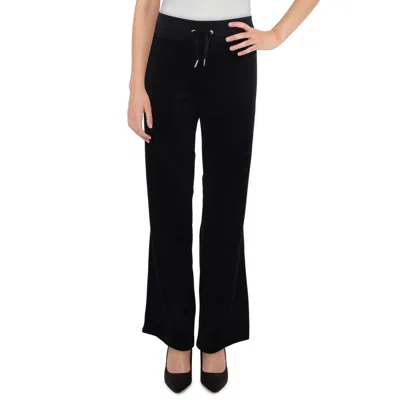 Calvin Klein Womens Ribbed Trim Velour Wide Leg Pants