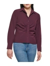 CALVIN KLEIN WOMENS RUCHED COLLARED BUTTON-DOWN TOP