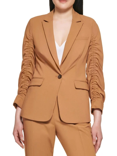 Calvin Klein Womens Ruched Collared One-button Blazer In Multi
