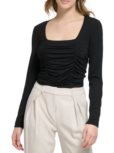 Calvin Klein Womens Ruched Front Knit Cropped In Black