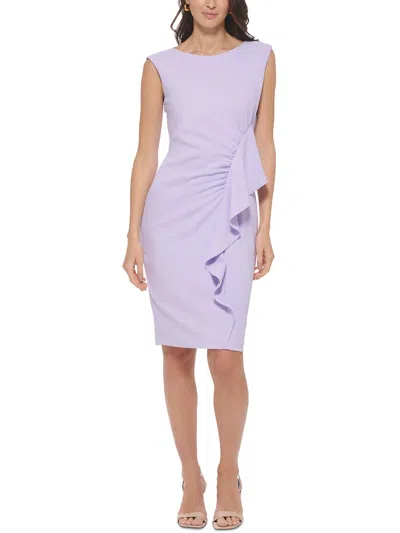 Calvin Klein Womens Ruched Knee Length Sheath Dress In Purple