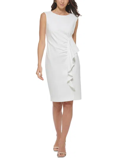 Calvin Klein Womens Ruched Knee Length Sheath Dress In White