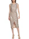 CALVIN KLEIN WOMENS RUCHED SEQUINED MIDI DRESS