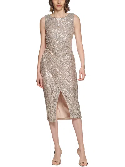 Calvin Klein Womens Ruched Sequined Midi Dress In Pink