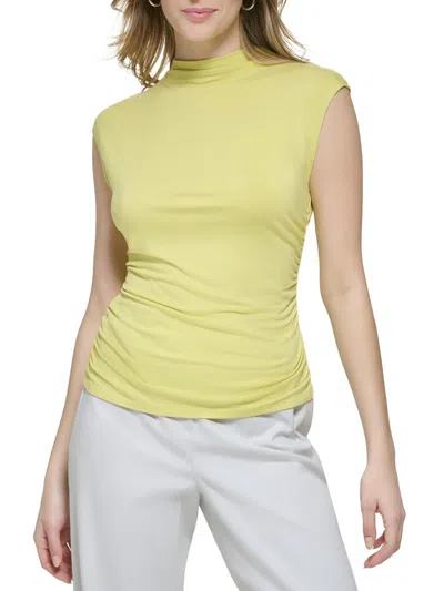 Calvin Klein Womens Ruched Sides Mock Neck Pullover Top In Yellow