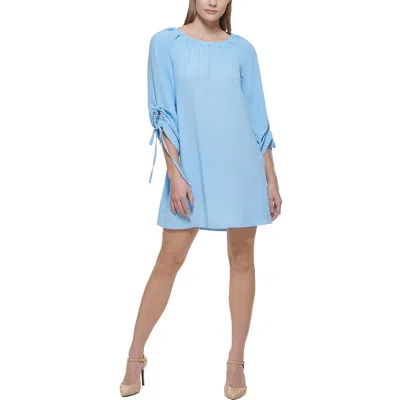 Calvin Klein Womens Ruched Tie Sleeve Mini Dress In Blue