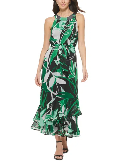 Calvin Klein Womens Ruffle Maxi Halter Dress In Green