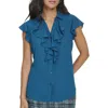 Calvin Klein Petite Ruffled Flutter-sleeve Blouse In Multi