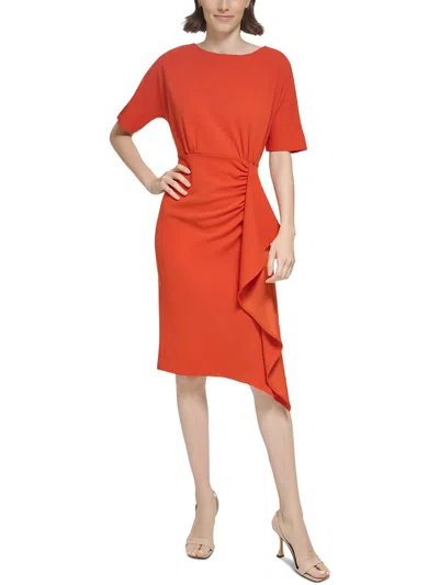Calvin Klein Womens Ruffled Crepe Sheath Dress In Brown