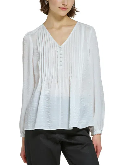 Calvin Klein Womens Ruffled Pullover Top In White