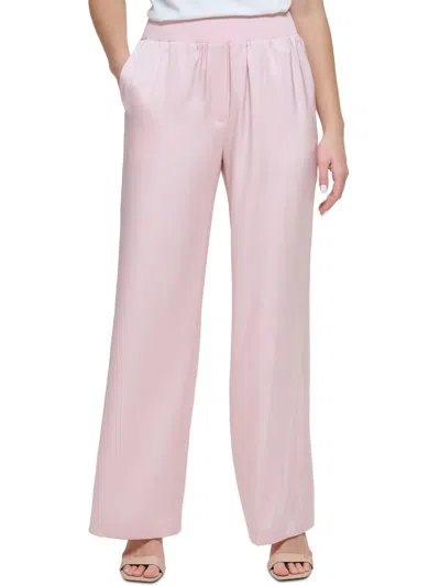 Calvin Klein Womens Satin High Rise Wide Leg Pants In Pink