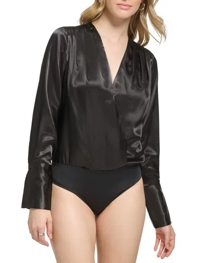 Calvin Klein Womens Satin Long Sleeve Bodysuit In Black