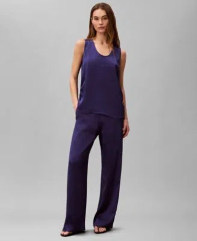 Calvin Klein Womens Scoop Neck Tank Top Womens Hammered Pull On Pants In Purple
