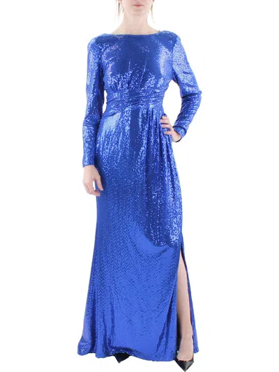Calvin Klein Womens Sequined Cowl Back Evening Dress In Blue