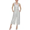 Calvin Klein Womens Sequined Cropped Jumpsuit In Silver