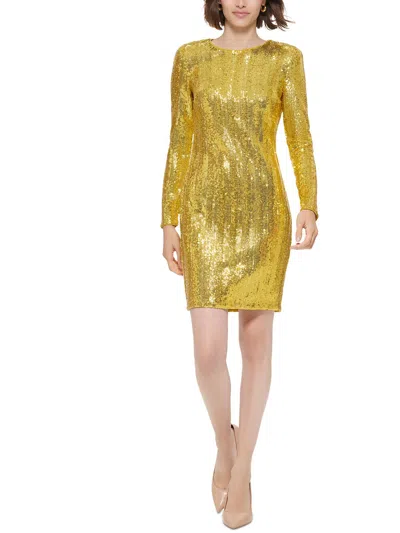 Calvin Klein Womens Sequined Mini Sheath Dress In Gold