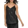 Calvin Klein Petite V-neck Sleeveless Sequin Tank Top In Black