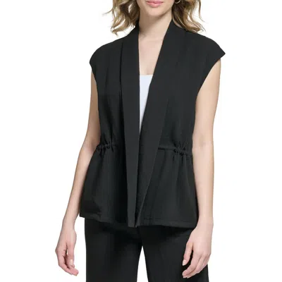 Calvin Klein Womens Shawl Collar Sleeveless Open-front Blazer In Black