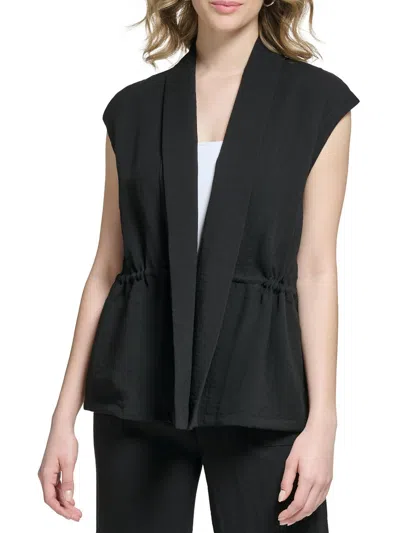 Calvin Klein Womens Shawl Collar Sleeveless Open-front Blazer In Black