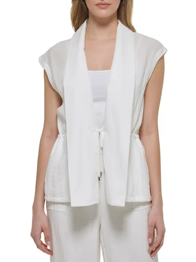 Calvin Klein Womens Shawl Collar Sleeveless Open-front Blazer In White
