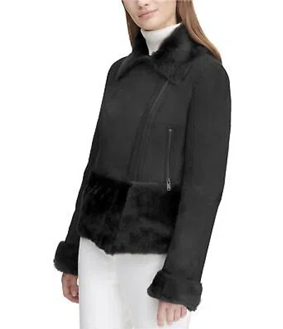 Pre-owned Calvin Klein Womens Shearling Motorcycle Jacket, Black, Small