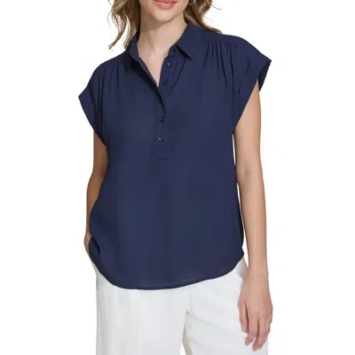 Calvin Klein Women's Short Sleeve Button Front Shirt In Twilight