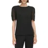 Calvin Klein Womens Sheer Elbow Sleeve Blouse In Black