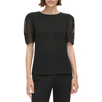 Calvin Klein Womens Sheer Elbow Sleeve Blouse In White