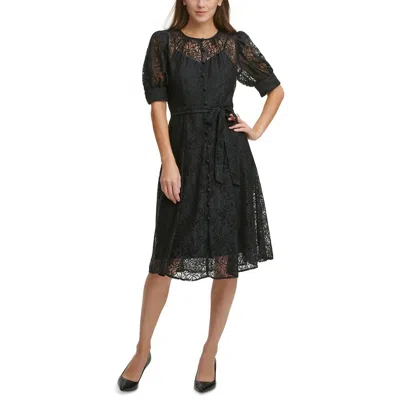 Calvin Klein Womens Sheer Lace Shirtdress In Black