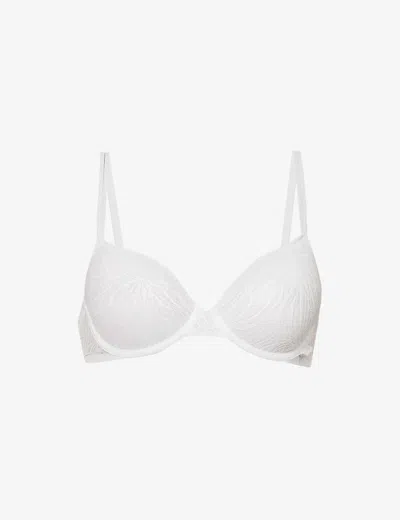 Calvin Klein Womens White Sheer Marquisette Floral-embroidered Stretch-lace Bra