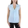 Calvin Klein Womens Sheer Ruffled Cap Sleeve Blouse In Blue