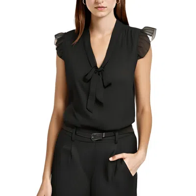 Calvin Klein Womens Sheer Ruffled Cap Sleeve Blouse