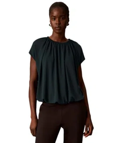 Calvin Klein Womens Shirred Extended Shoulder Short Sleeve Blouse In True Navy