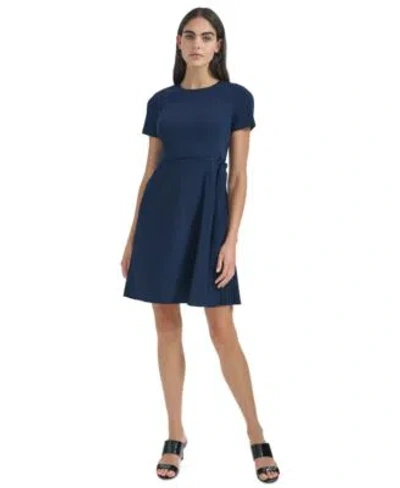 Calvin Klein Womens Short Sleeve Crewneck Fit Flare Dress In Black