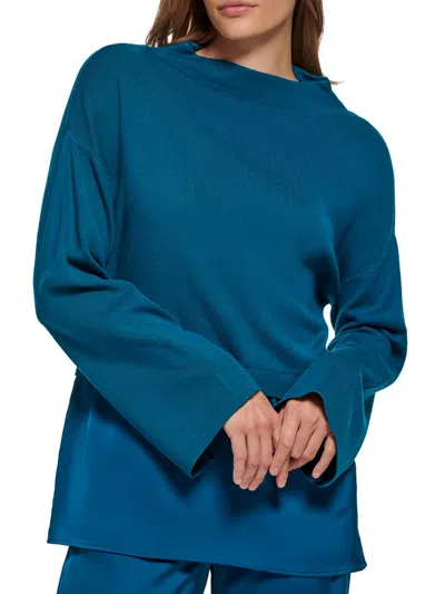 Calvin Klein Womens Side Slit Batwing, Dolman Sleeve Funnel-neck Sweater In Multi