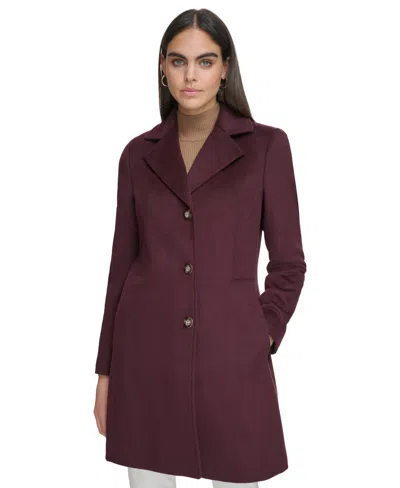 Calvin Klein Womens Single-breasted Wool Blend Coat In Burgundy