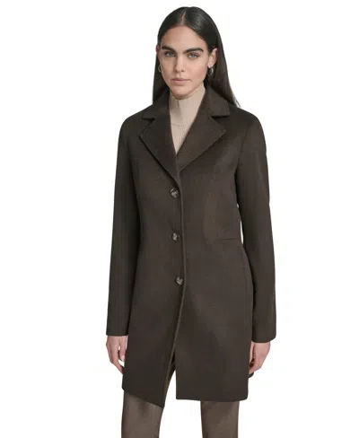 Calvin Klein Womens Single-breasted Wool Blend Coat In Brown