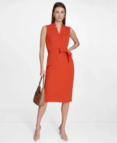 Calvin Klein Womens Sleeveless Midi Sheath Dress 0p 16 In Brown