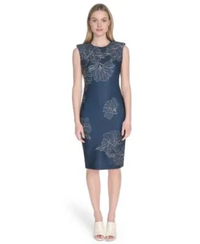 Calvin Klein Womens Sleeveless Scuba Sheath Dress 0p 16 In Blue