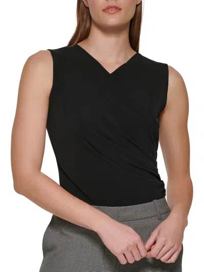 Calvin Klein Womens Sleeveless V-neck Blouse In Black
