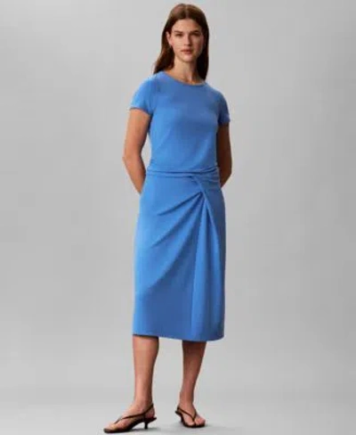 Calvin Klein Womens Slim Fit Crew Neck T Shirt Slim Fit Midi Skirt In Blue