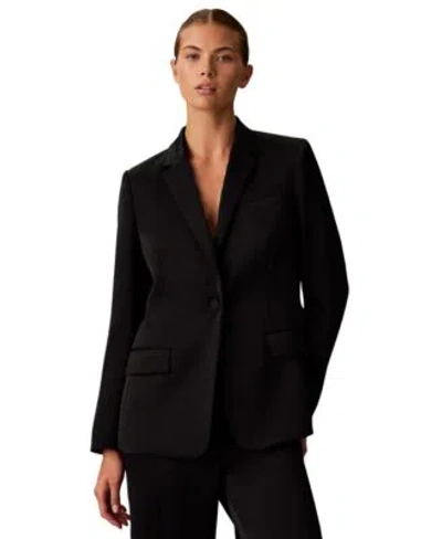 Calvin Klein Womens Slim Fit Notch Collar Satin Blazer In Black