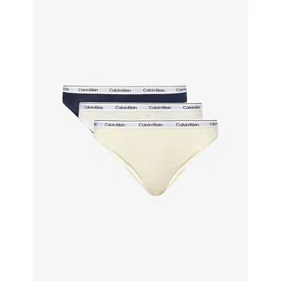 Calvin Klein Womens S/line/sw Heth/sorbet Icon Logo Pack Of Three Cotton-jersey Bikini Briefs Xl In Multi