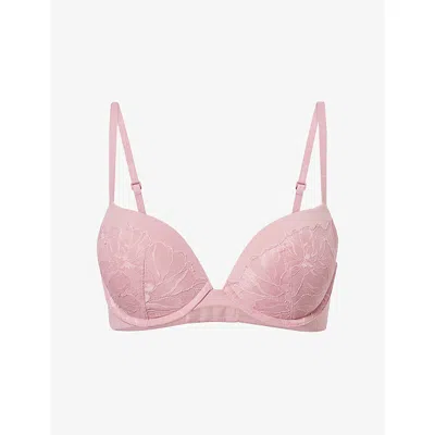 Calvin Klein Womens Soft Mauve Perfectly Fit Lace Plunge Bra In Pink