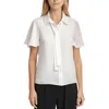 Calvin Klein Womens Solid Chiffon Blouse In White