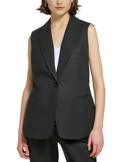 Calvin Klein Womens Solid Linen Suit Vest In Black