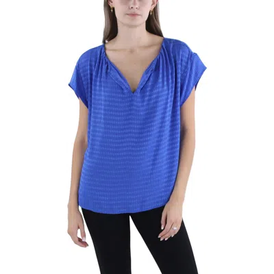 Calvin Klein Womens Split Neck Shadow Stripe Blouse In Blue